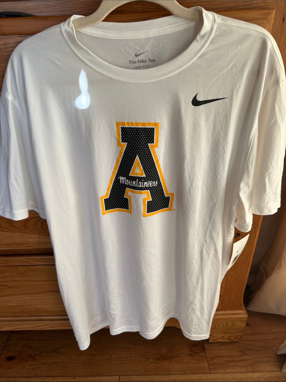 Nike Men’s White Tee with Black and Gold 'A' Logo-App State